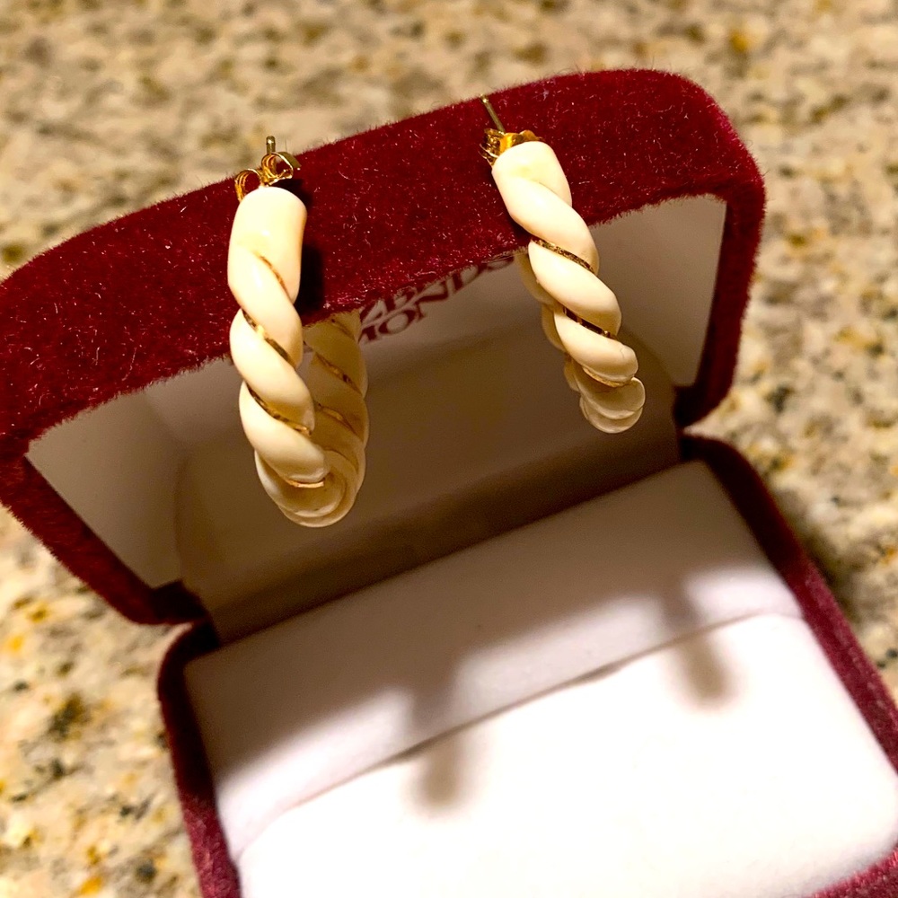 🤩VINTAGE HOOP EARRINGS 14K GOLD MOUNTED ON WIRE💎